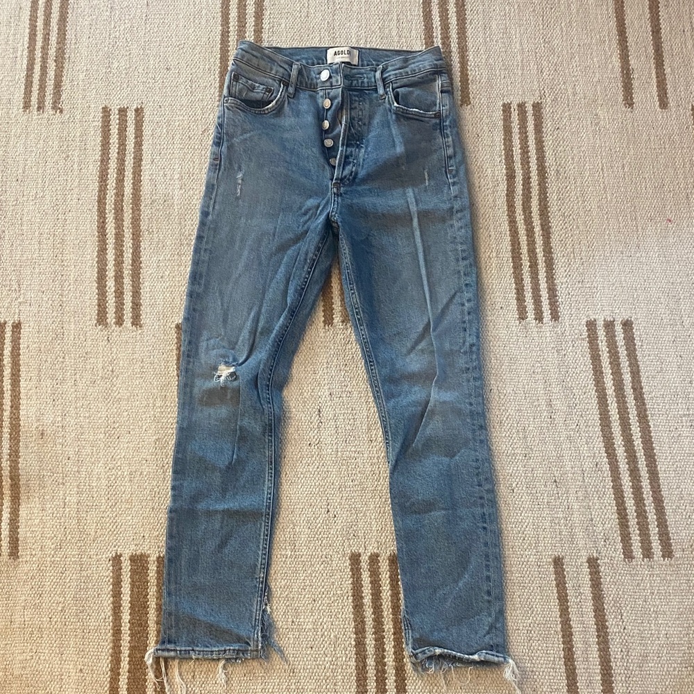 Agolde Medium Wash Frayed Hem Jeans